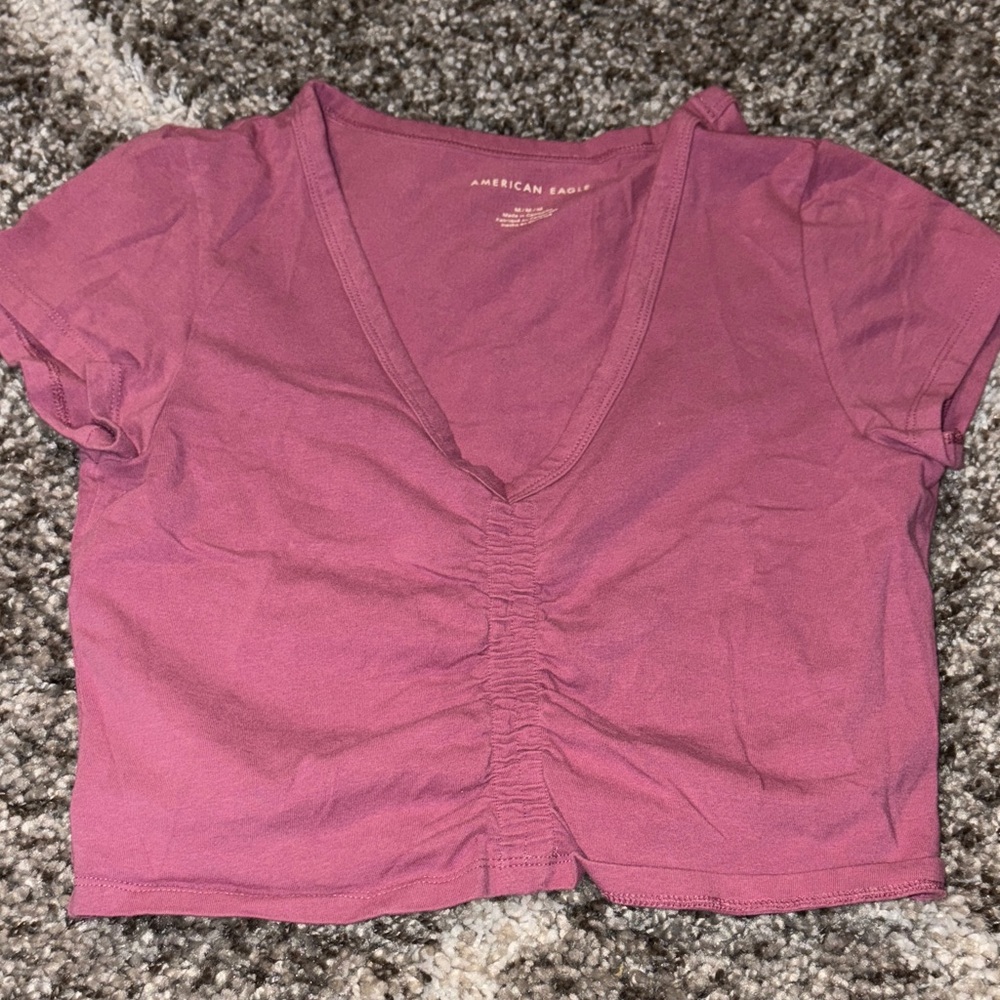 American Eagle Outfitters Mauve Ruched Crop Top